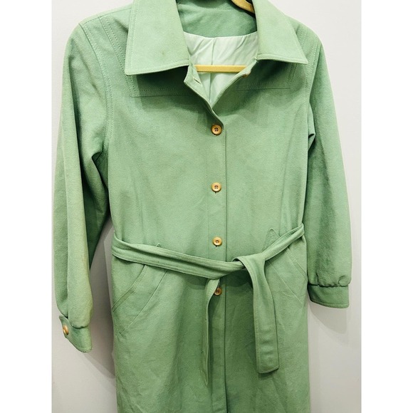 Vintage 70s Foxland By Lanson Suede Trench Coat Mint Green ILGWU Union Made - Picture 3 of 11